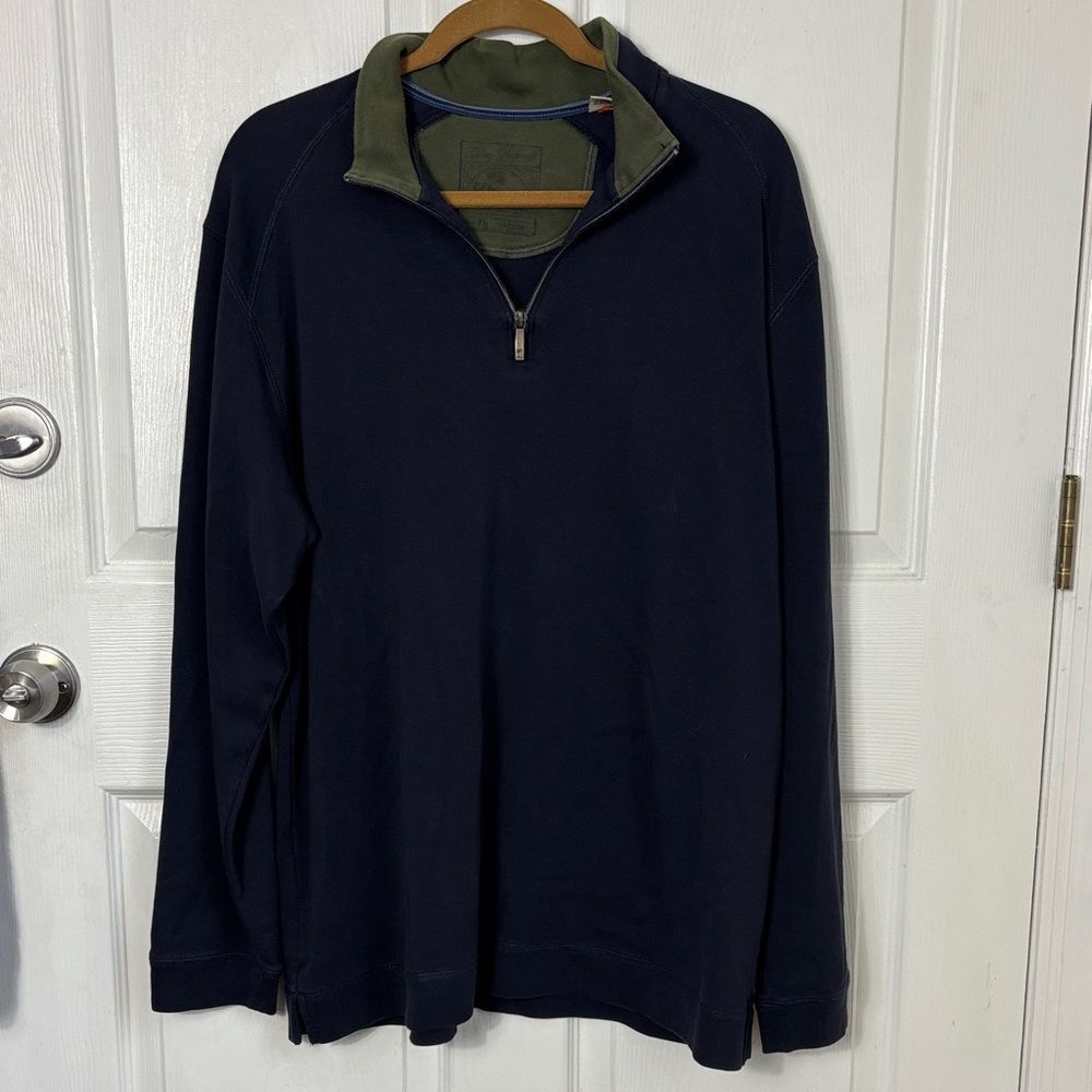 TOMMY BAHAMA Navy Blue Quarter Zip Pullover 100% Pima Cotton Size Large 1/4 zip